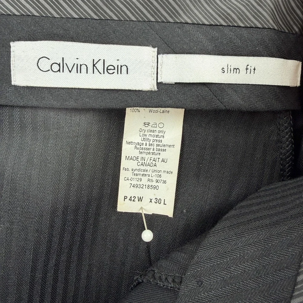 Calvin‎ Klein Dress Pants Mens 42x30 Black Slim Fit Wool Tapered Office Business